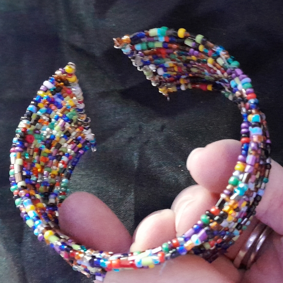 Vintage Glass Seed Beaded 18 Row Cuff Bracelet - Picture 2 of 5